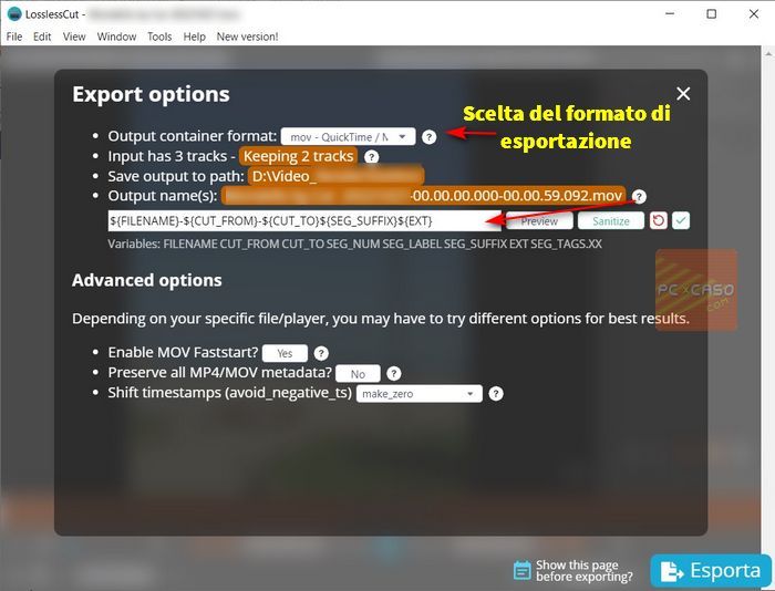 PCpercaso.com :: LosslessCut - Salvataggio/esportazione video
