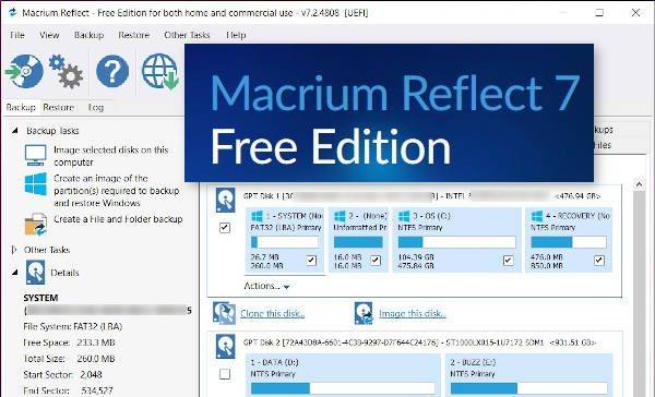 Macrium Reflect Free Edition - Soluzione gratuita per le immagini di backup delle partizioni